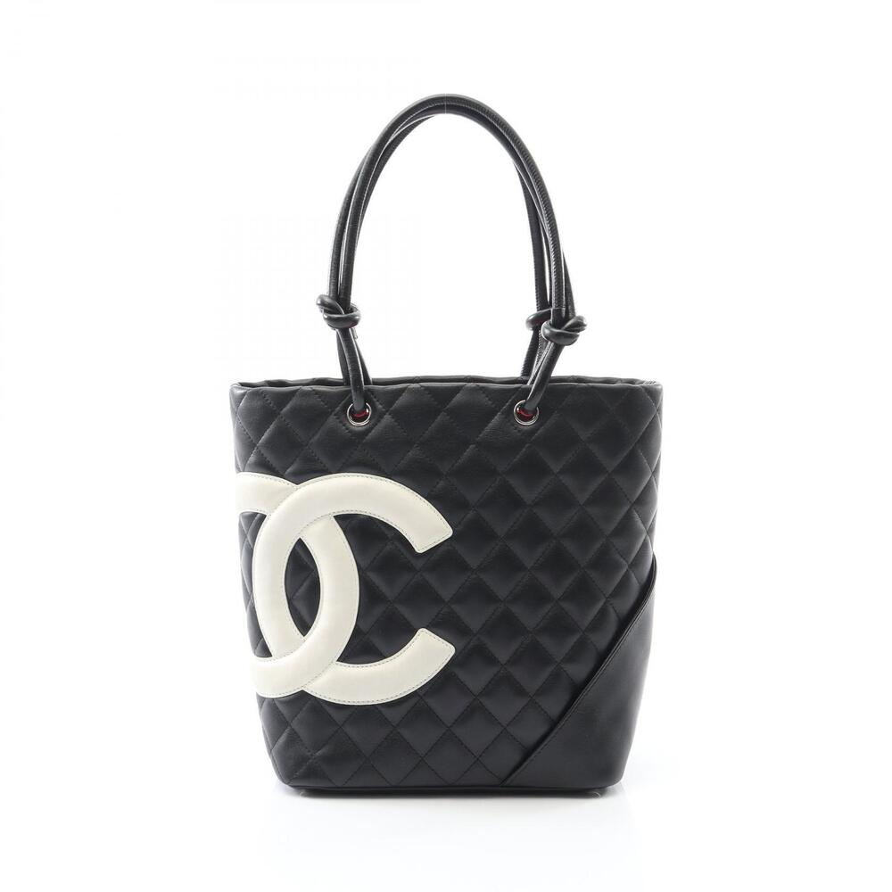 Chanel Cambon Tote Bag Leather Black White